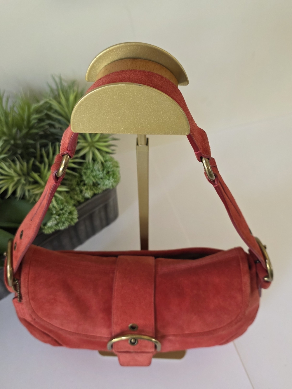 Vintage Coach Soho Large Rust Suede Buckle Flap Shoulder Bag Y2K - Picture 6 of 16